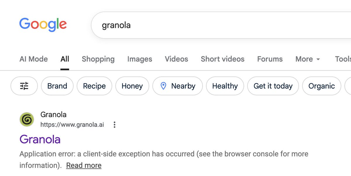 pdeva's tweet photo. google crawler ran into exception indexing granola website and made that the content description... https://t.co/nPlAhMVZcw