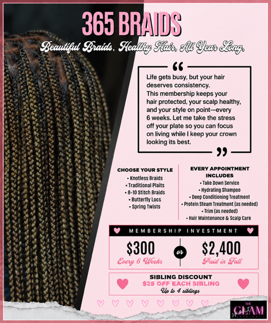 KristyT's tweet photo. There is braider who is selling a subscription service for a years' worth of hair services. $2400 for (8-9 appoints per year). Each appt includes take down, maintenance and the style. If my braider offered something like this I'd probably take her up on it. https://t.co/TeqKoCMw0N