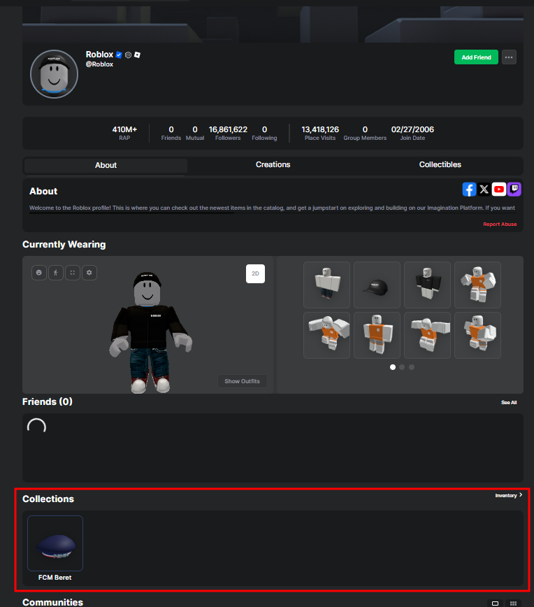 MiniSandbox's tweet photo. LOL FCM Beret on the Roblox account (need extension to see the Collections) #Roblox https://t.co/GWZmjgjGXV