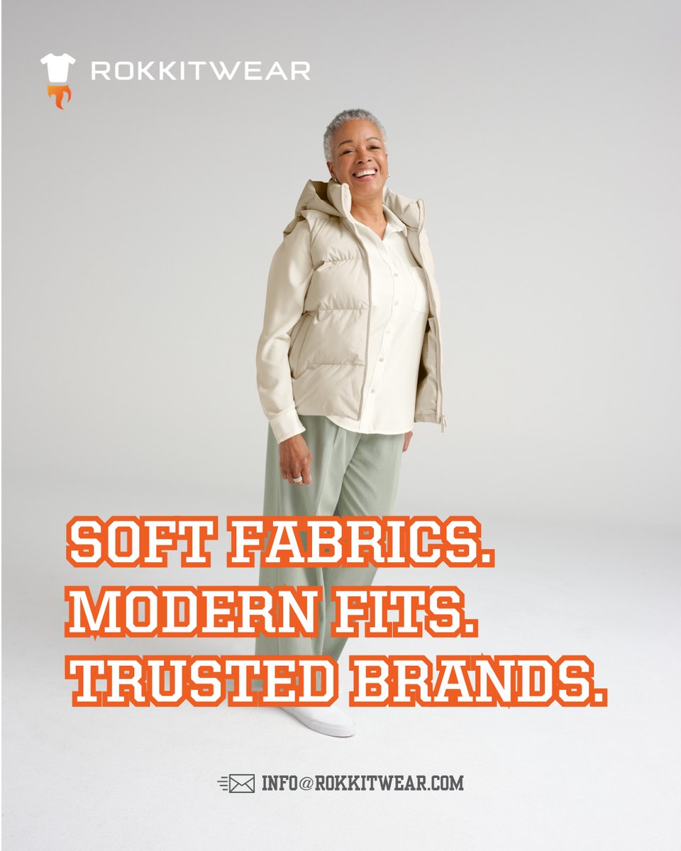 Rokkitwear's tweet photo. Comfort meets style with apparel designed for everyday confidence. Soft fabrics, modern fits, and trusted brands make Rokkitwear the go-to choice for schools, teams, and organizations looking for premium custom apparel. Looking for high-quality branded apparel your community will actually love to wear? Let Rokkitwear help bring your vision to life. #Rokkitwear #CustomApparel #ModernStyle #ComfortAndStyle #BrandedApparel #SchoolMerch #SpiritWear #PremiumApparel #CustomClothing #TrustedBrands
