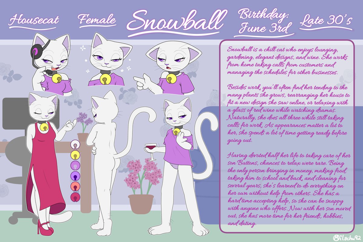 Milachu92's tweet photo. Snowball Ref Sheet 2026
Her first proper ref sheet ever, actually! Help her do a little gardening, a little decorating, and sipping a little wine~ https://t.co/jNH00fL9o2