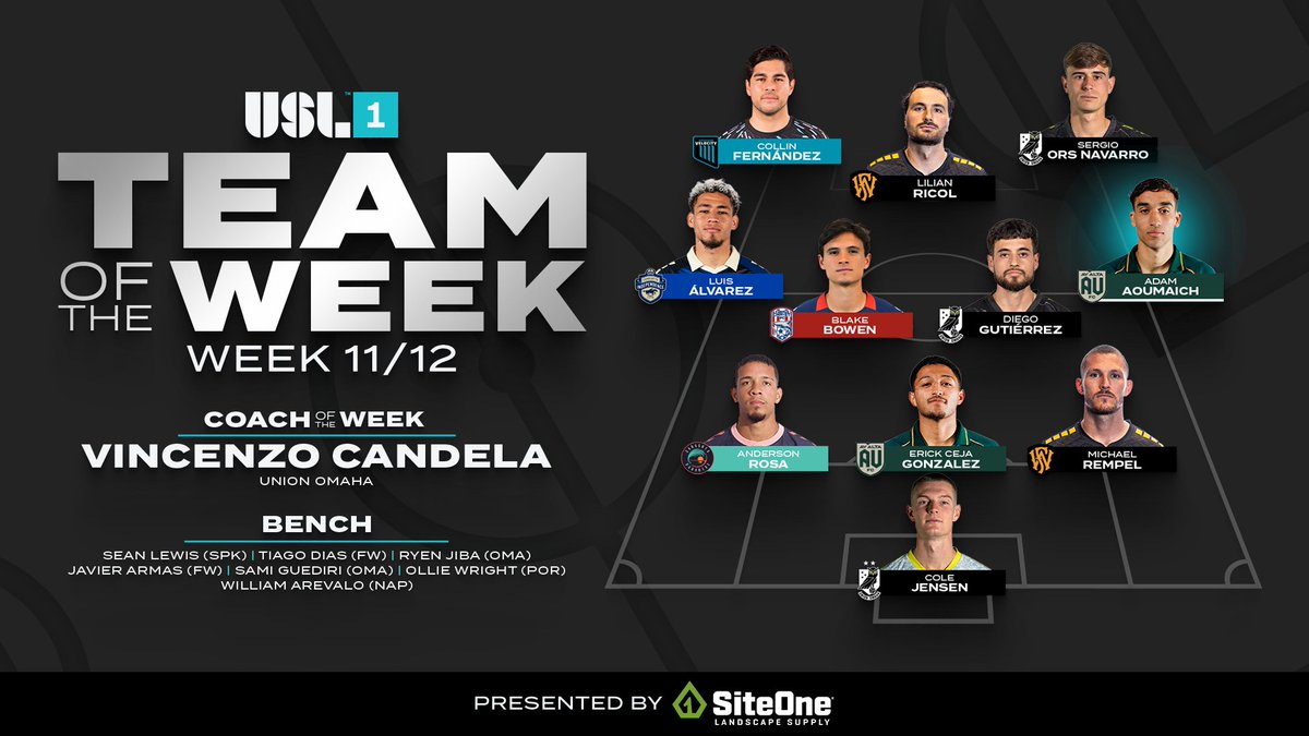 USLLeagueOne's tweet photo. 𝘽𝙚𝙨𝙩 𝙤𝙛 𝙩𝙝𝙚 𝙗𝙚𝙨𝙩 for Week 11/12, presented by @SiteOneSupply 🤩 

➡️ https://t.co/T5wESFyWFh https://t.co/3koSDp8Qs9