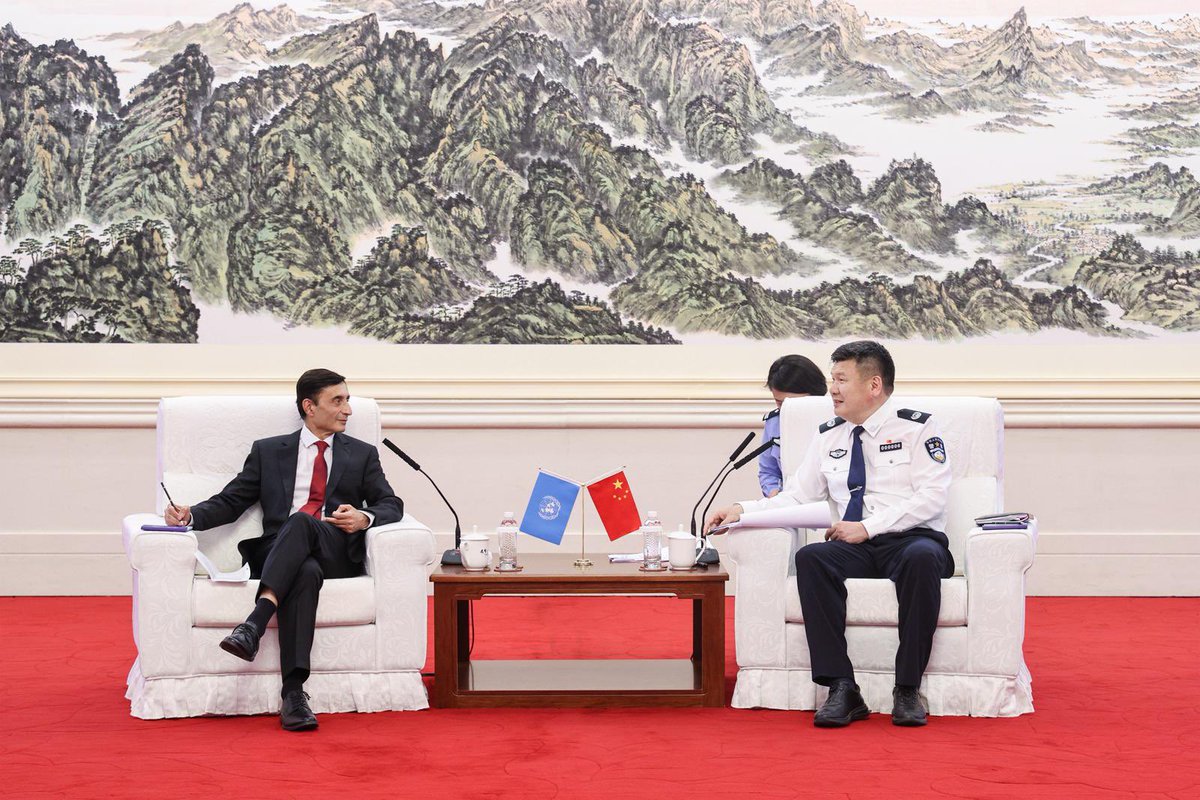 UNPOL's tweet photo. In Beijing, Head of United Nations Police, Comm’r Faisal Shahkar met with Mr. LING Zhifeng, Vice Minister of Public Security of 🇨🇳 to discuss ongoing contributions to @UNpeacekeeping and ways to enhance cooperation between 🇨🇳 and @UNPOL in support of global peace and security https://t.co/yRECxC8uJF