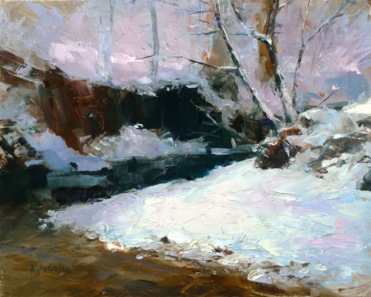 camu_kyle's tweet photo. My photography has improved quite a bit in the last year so I've taken some new photos of old oil paintings (surprisingly difficult). Here is an outdoor painting from last year - check out the texture of that snow https://t.co/jWd6NyOdtk