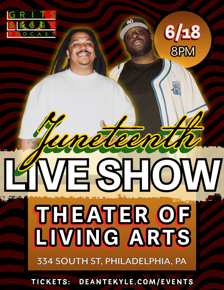 TLAPhilly's tweet photo. 🎤 Just announced: Deante Kyle is bringing Grits and Eggs live show to the TLA on June 18!

🎟 Tickets on sale May 29 at 10 am

👉 https://t.co/3bGlMxlSTm https://t.co/sWpKSYA44W