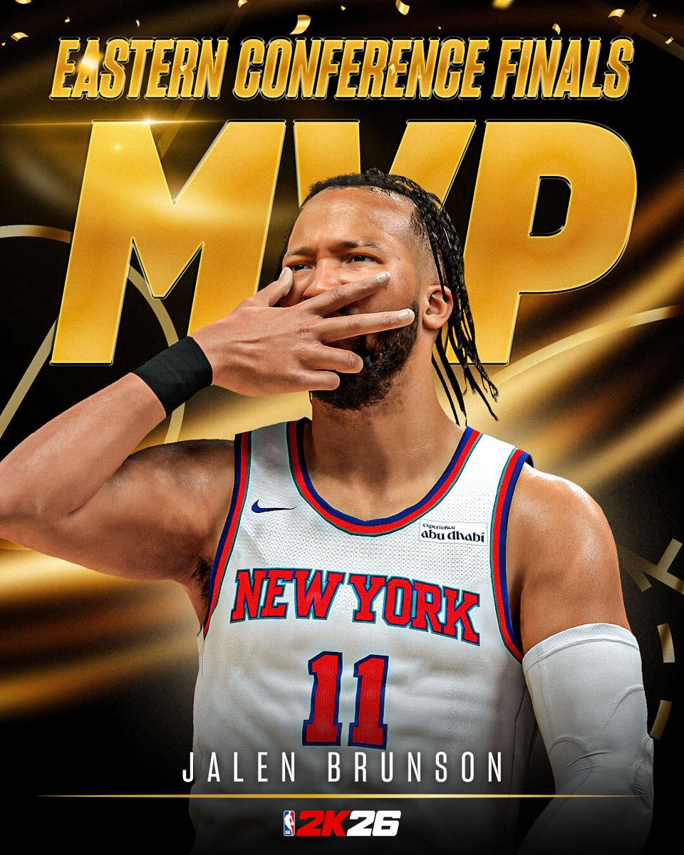 NBA2K's tweet photo. King of New York 🗽

Jalen Brunson is your Larry Bird Eastern Conference Finals MVP 🏆 https://t.co/7ULDxqKqAz