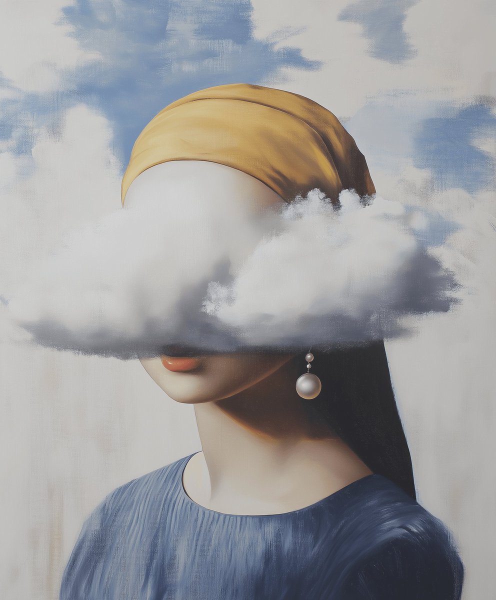 DBoudin's tweet photo. Reinterpretation of “Girl with a Pearl Earring”  from Vermeer into the surreal world of René Magritte.
#Magritte #Surrealism #art #artist #painting #painter #Renemagritte https://t.co/6vJhAmxvQB