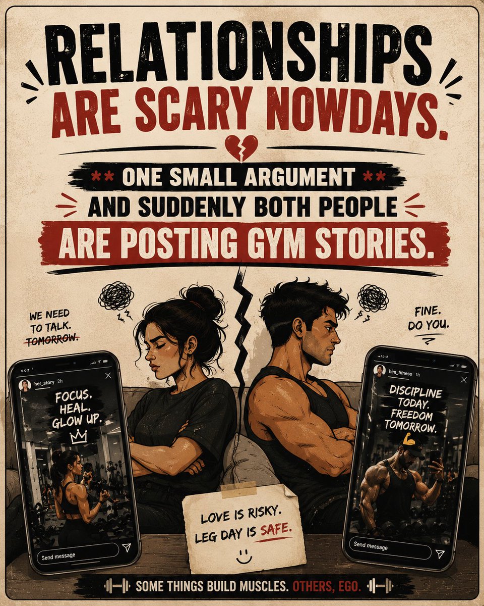 strangermingle's tweet photo. Relationships are scary nowdays.

"One small argument and suddenly both people are posting gym stories." https://t.co/lmKdeD090y