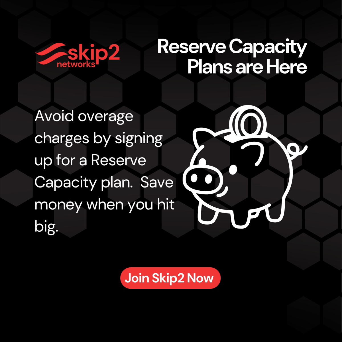 skip2networks's tweet photo. Avoid overage fees wtih a Reserve Capacity plan from Skip2.

#Skip2 #CDN https://t.co/GnwVxFfPsr