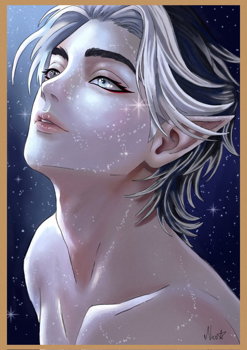 _thatsnico's tweet photo. Here's another illustration of Wu Mian! :)
One of his features is that his skin shines in the moonlight, I depicted that exact moment! This is my second time drawing it... I like to see how much I've improved in a year. ☆
•
#nicosart #originalcharacter #digitalart #stars #ocart https://t.co/j0seDwisIx