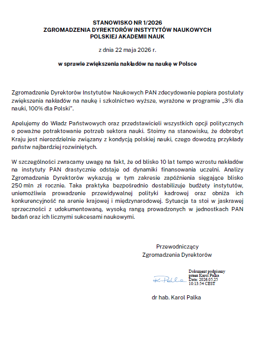 INCPoland's tweet photo. We present the statement of the Assembly of Directors of the Scientific Institutes of the Polish Academy of Sciences on increasing science funding in Poland: https://t.co/cyjB4PMYOH