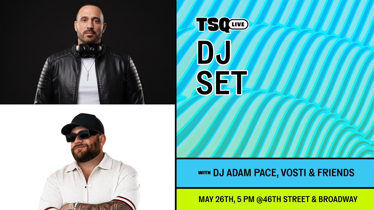 TimesSquareNYC's tweet photo. Spin that music DJ! 🎧 TSQ Live is outside with DJ Adam Pace and Vosti tonight! Joined by friends @ElectricBodega and Crystal Percussion 🌟

#TimesSquare #DJSet  #TSQLive #NYC #FreeEvents https://t.co/J4wxJktZKx