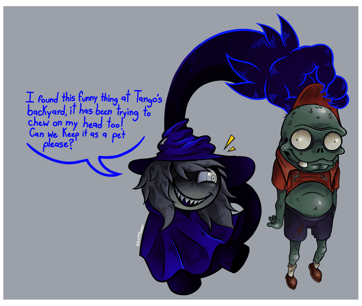 brainmuncherZ's tweet photo. (Repost)
"Imp" meets another imp that is as mischievous as him, they could be good friends! Sadly this does not apply for their brothers #pvz #dimensionaldeepend https://t.co/8f1f0GUWOH