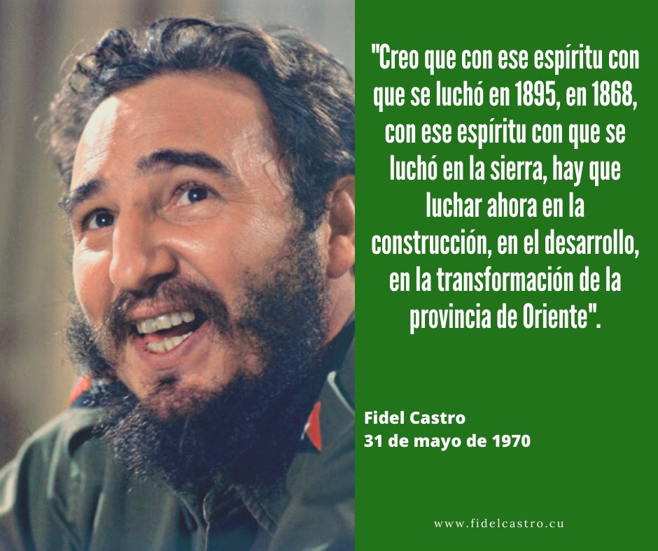 FSoldadodeIdeas's tweet photo. 🎙️#FidelCastro: "Creo que con ese espíritu con que se luchó en 1895, en 1868, con ese espíritu con que se luchó en la sierra, hay que luchar ahora  en la transformación de la provincia de Oriente".

https://t.co/e4fNb0aHuI
#100AñosConFidel #CubaPorLaPaz #NoAlBloqueo https://t.co/V5Fo4hPoZP