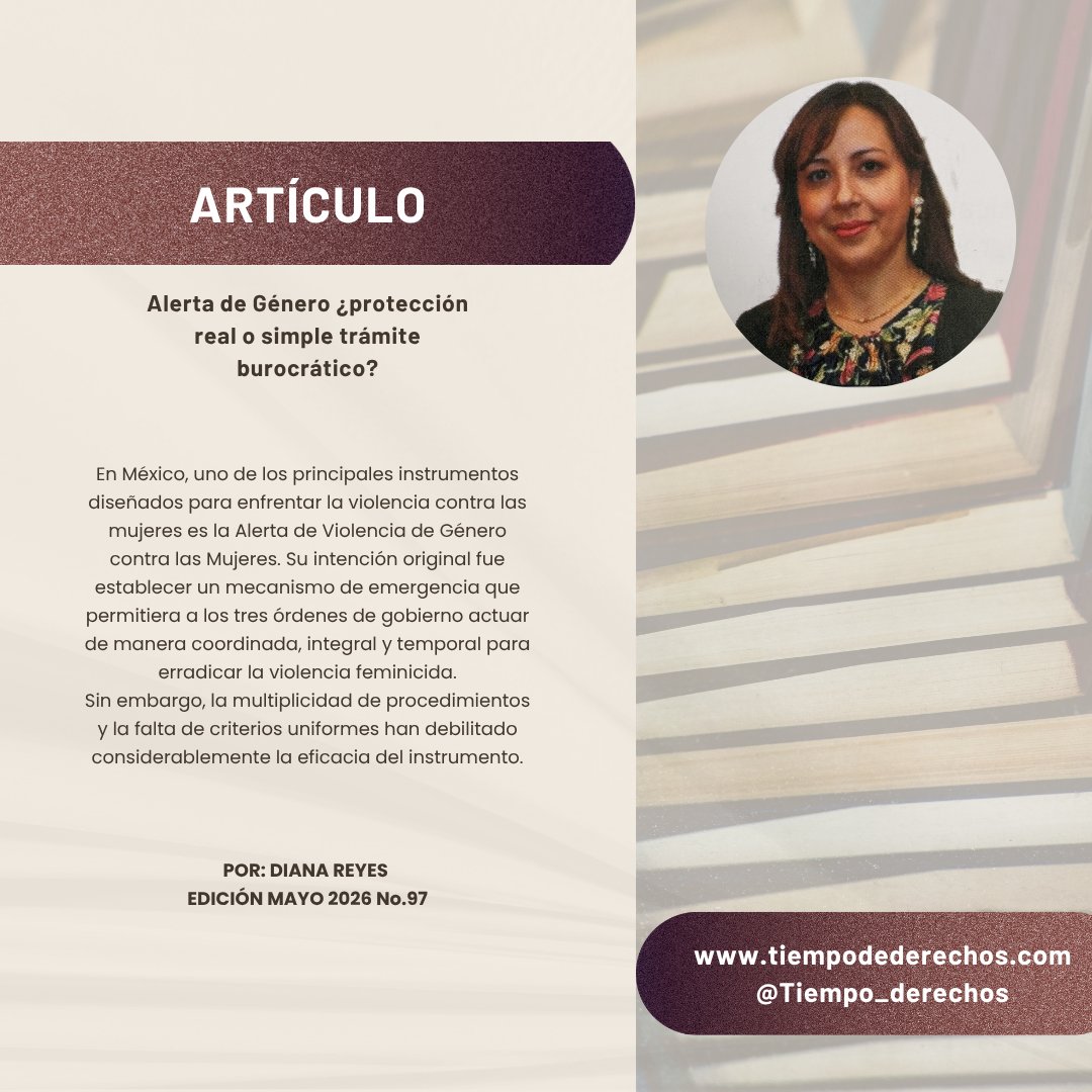 Tiempo_derechos's tweet photo. “Desde la Declaración sobre la Eliminación de la Violencia contra la Mujer se reconoció que la violencia basada en el género produce daños físicos, sexuales y psicológicos, así como amenazas y privaciones arbitrarias de la libertad”.

📚 La conversación va más allá del concepto: implica analizar su implementación, sus desafíos y su impacto.

Conoce el artículo de Diana Reyes, “Alerta de Género: ¿protección real o simple trámite burocrático?” y descubre el análisis completo en Revista Tiempo de Derechos Edición Mayo No. 97.

📩Suscripciones: 55 5202 1990
💻https://t.co/umPlke6zsL
✅Adquiérela en: @solosanborns 

#revista #interes #actualidad #alerta #genero