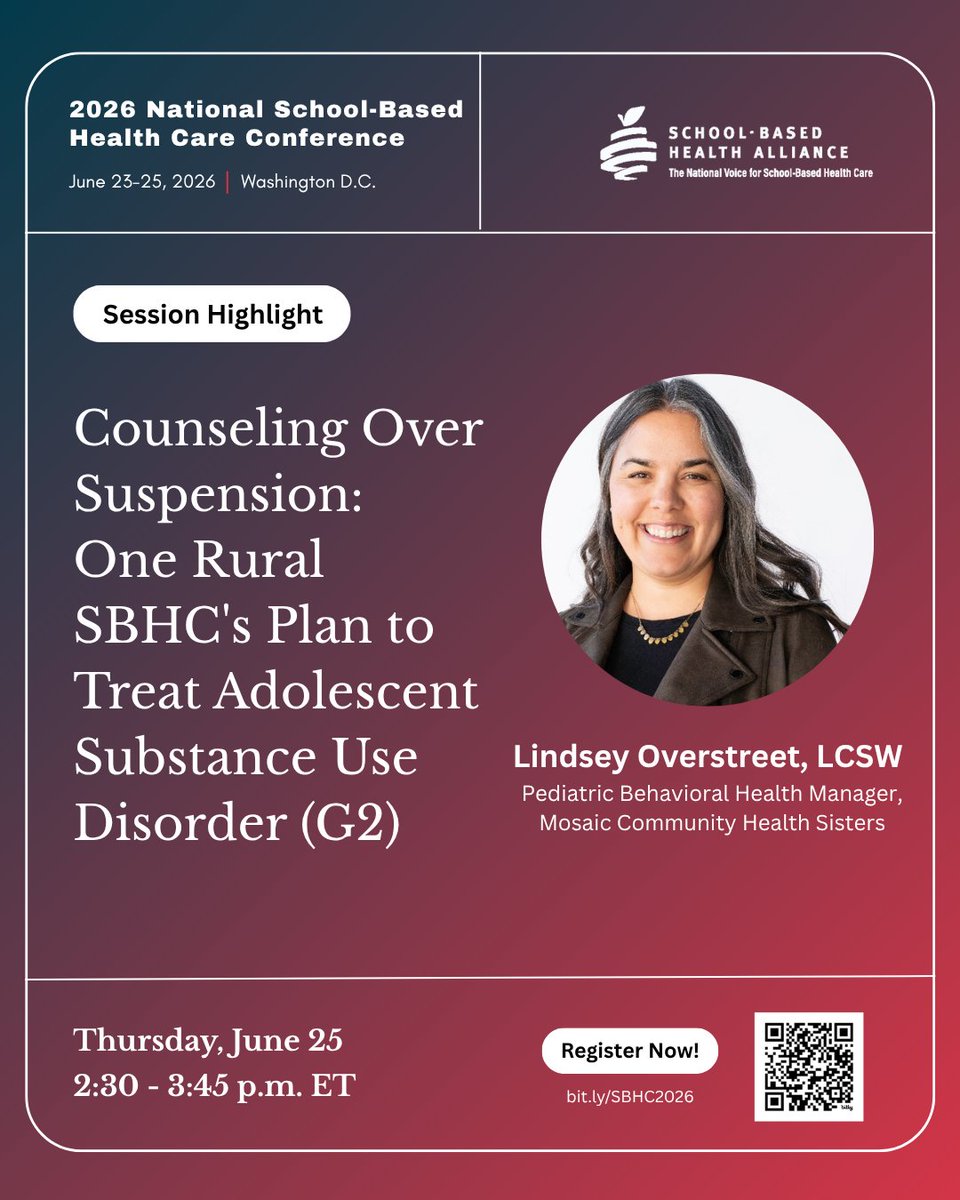 sbh4all's tweet photo. 📌In Session G2, a rural SBHC shares how they moved from disciplinary responses to substance use toward counseling and care. Explore their SBIRT-based model, lessons learned, and impact on students and families.
https://t.co/DTXWwKfccN #SBHC2026 https://t.co/fRzuPfqfmB