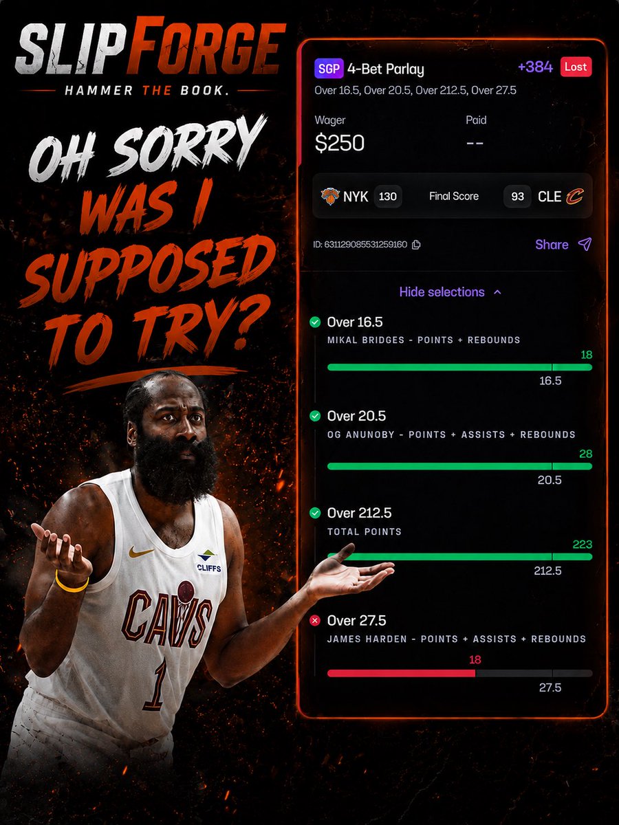SlipForgebet's tweet photo. Time to retire Harden. It's ok though... The Forge got some big green incoming today. https://t.co/y7p0dsZVUu