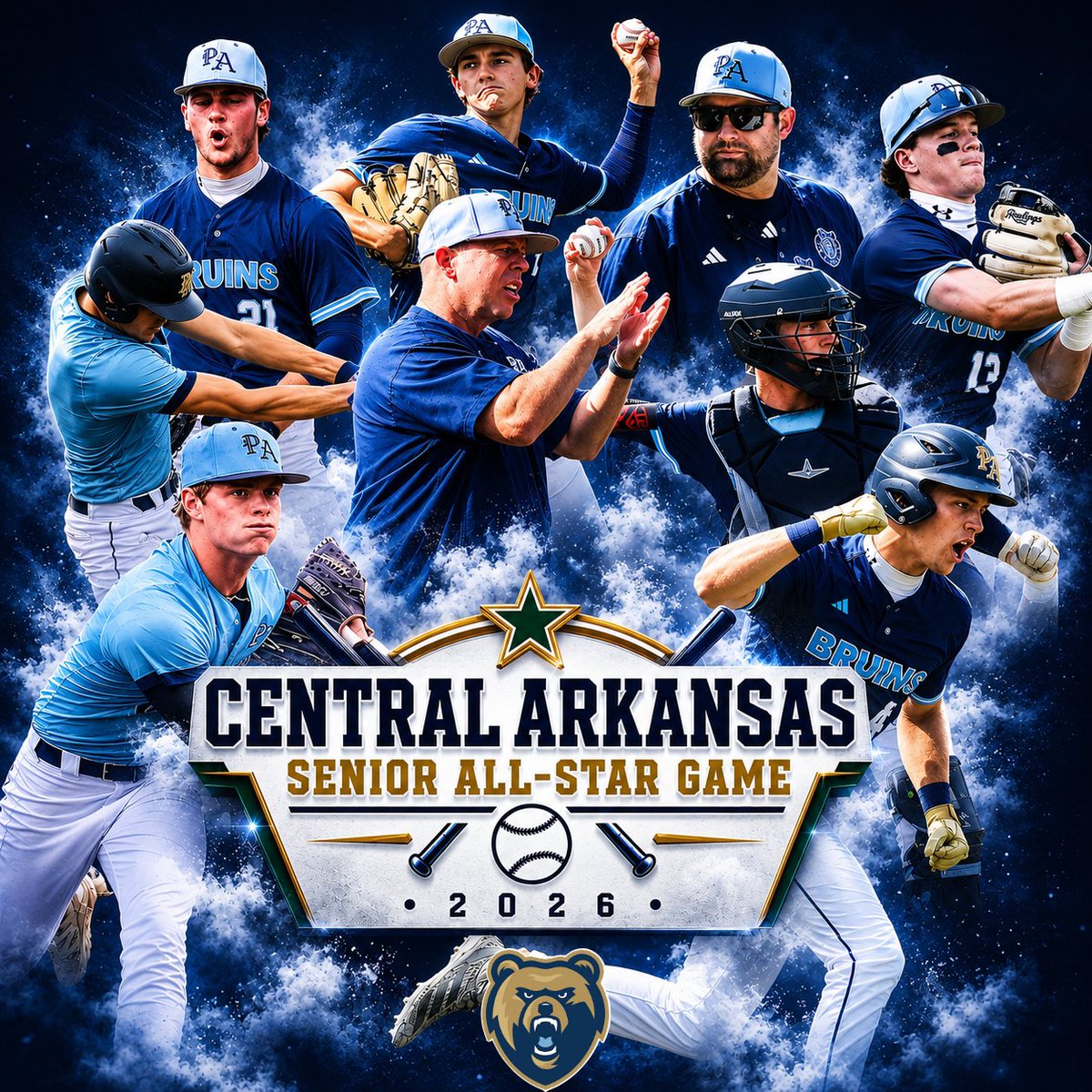 PABruinBaseball's tweet photo. 🐻⚾️Congrats to these Bruins on their invite to the Central AR Sr All-Star Game!@ Benton HS Tonight @ 4:30PM!
➡️Head Coach Denny Tipton
➡️Assistant Coach Cody Perrin
➡️Ace DeWese
➡️Chase Kimball
➡️Major Jackson
➡️Max Conine
➡️Rome Foster
➡️Reed Williams
➡️William Svoboda https://t.co/QFYjoDBXhp