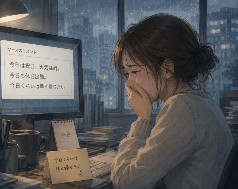深夜のオフィスで、すすり泣く声が聞こえたら・・・こういう状況だった
