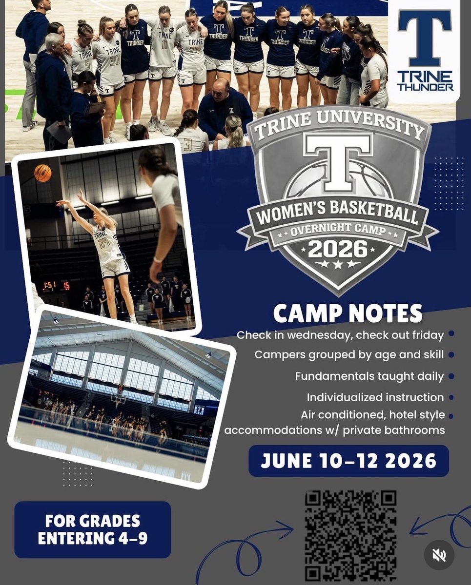 TrineWBB's tweet photo. Last few weeks to register for camp🏀⚡️

If you have girls entering 4th-9th grade this up coming school year check out the overnight camp at Trine University hosted by the women’s program! If you have any questions the contact info is on the flyer! 

https://t.co/kGNYJVJTLQ https://t.co/aRvKaHzcPR