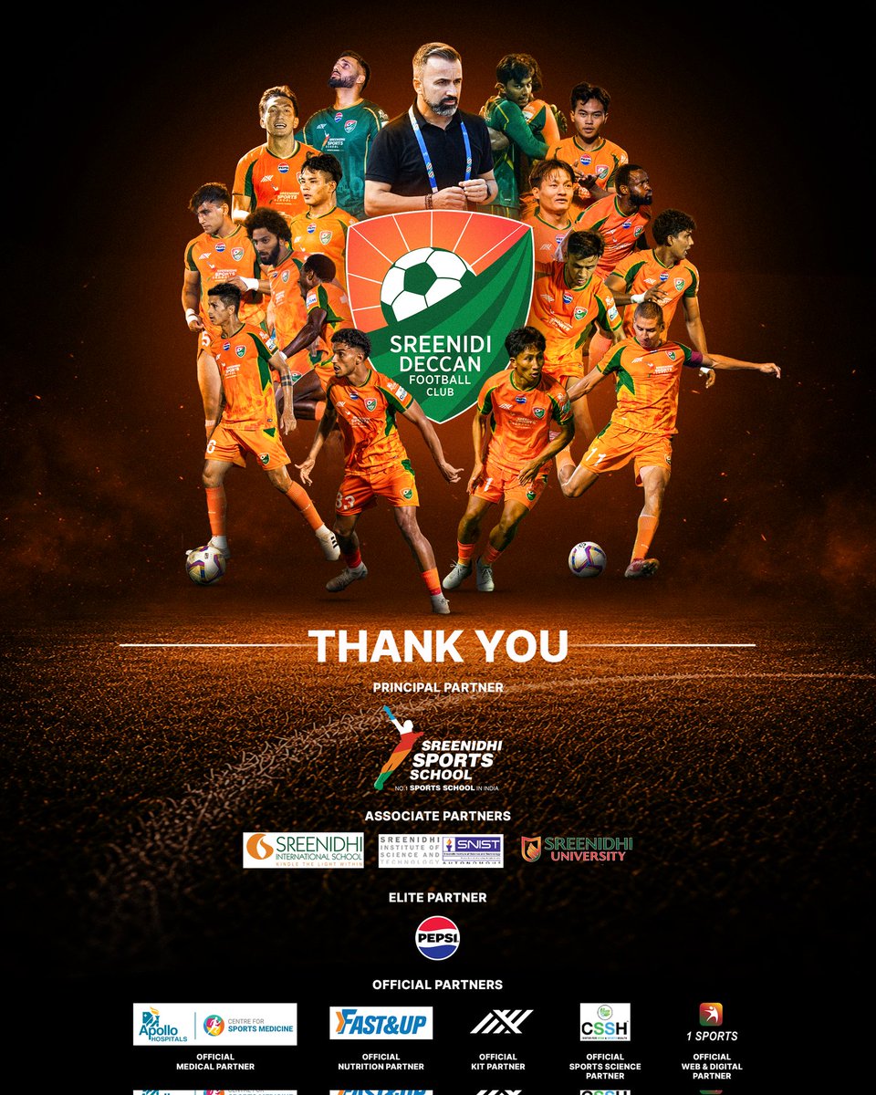 sreenidideccan's tweet photo. This season wouldn’t have been possible without the unwavering support of our incredible partners and sponsors 🤝🧡💚

Thank you for believing in the vision, standing by us through every challenge, and playing a vital role in uplifting football in Hyderabad and Telangana ⚽️

Together, we continue to grow the beautiful game and inspire the next generation of #DeccanWarriors ⚔️

#WeAreSDFC