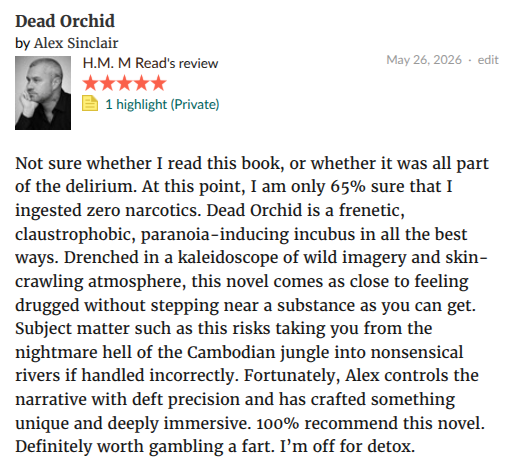 AuthorHMRead's tweet photo. Dead Orchid by Alex Sinclair. https://t.co/82ffCxc5Lc