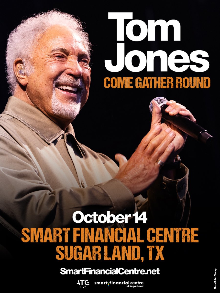 SmartLiveTX's tweet photo. JUST ANNOUNCED 🎤
Legendary performer Tom Jones is bringing the Come Gather Round Tour  on Wednesday, October 14!
-
Venue presale: Thursday, May 28 at 10AM (PW: STAGE)
On sale: Friday, May 29 at 10AM

More info at https://t.co/mfZO1wPmsD https://t.co/88uq62qcjE
