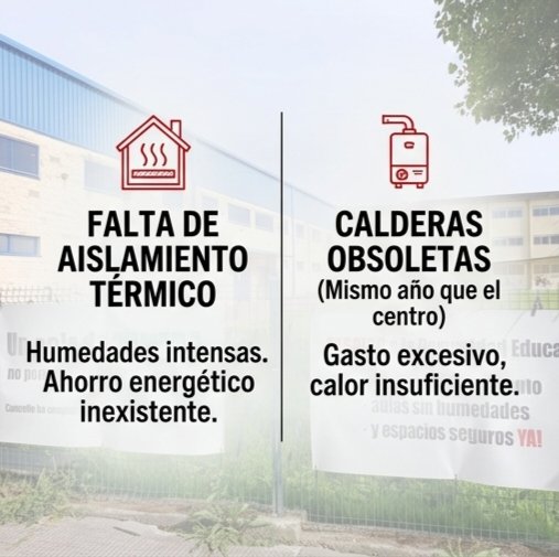 EuNaron's tweet photo. Esquerda Unida de Narón esixe á Xunta unha reforma integral e urxente no CEIP A Solaina ante o seu grave deterioro estrutural
A formación denuncia a presenza de amianto en mal estado, deficiencias de illamento térmico e o incumprimento da normativa de habitabilidade tras case.. https://t.co/hPW1SlrElL