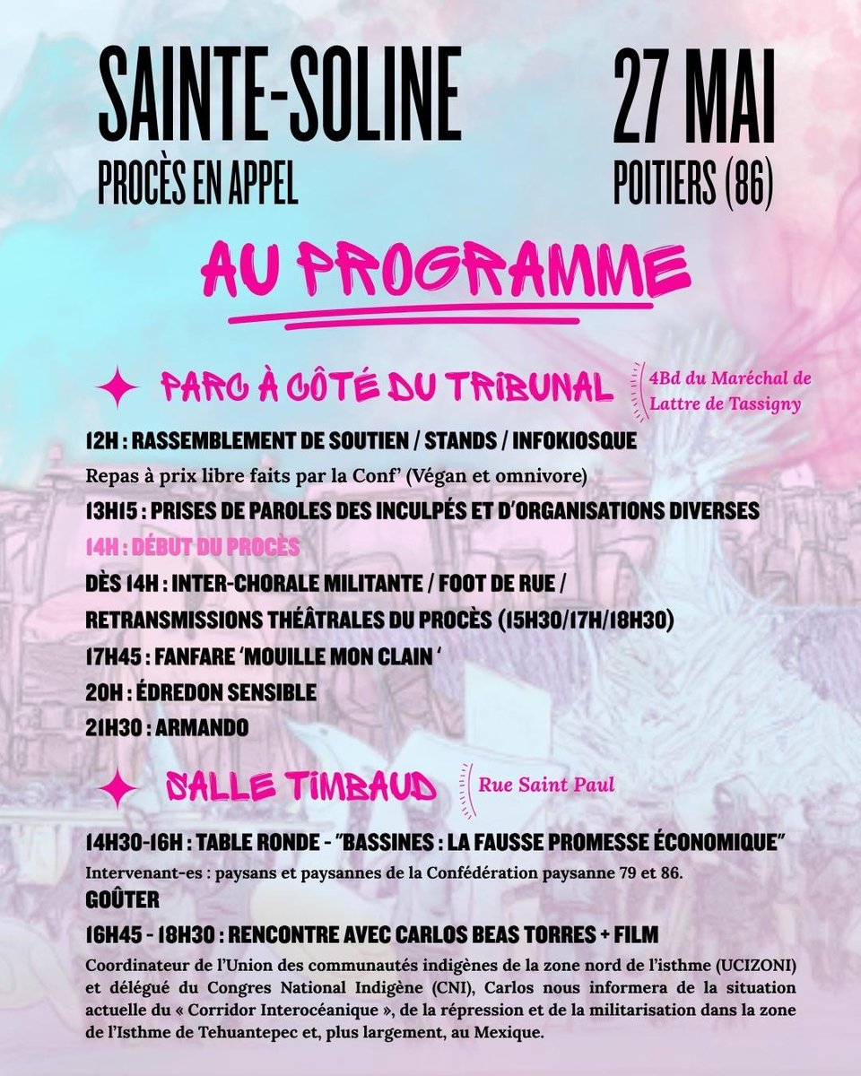 ConfPaysanne's tweet photo. 🚨📢#Megabassines : rendez-vous demain devant la cour d'appel de Poitiers pour soutenir nos quatre camarades poursuivis pour l’organisation de la manifestation de Sainte-Soline. ✊
Le programme de la journée 👇 https://t.co/YjYOlYfTt0