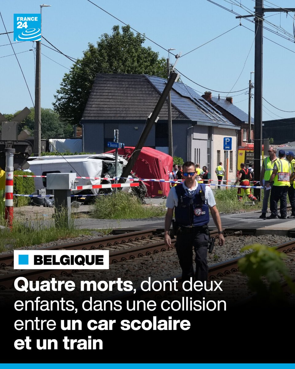 France24_fr's tweet photo. 🇧🇪 Un #accident mortel s'est produit entre un train et un car #scolaire dans le nord de la #Belgique, à Buggenhout, en #Flandres.

🚆 Quatre personnes, dont deux #enfants, ont été tuées lors du choc "excessivement violent" https://t.co/8qwklOiMmY