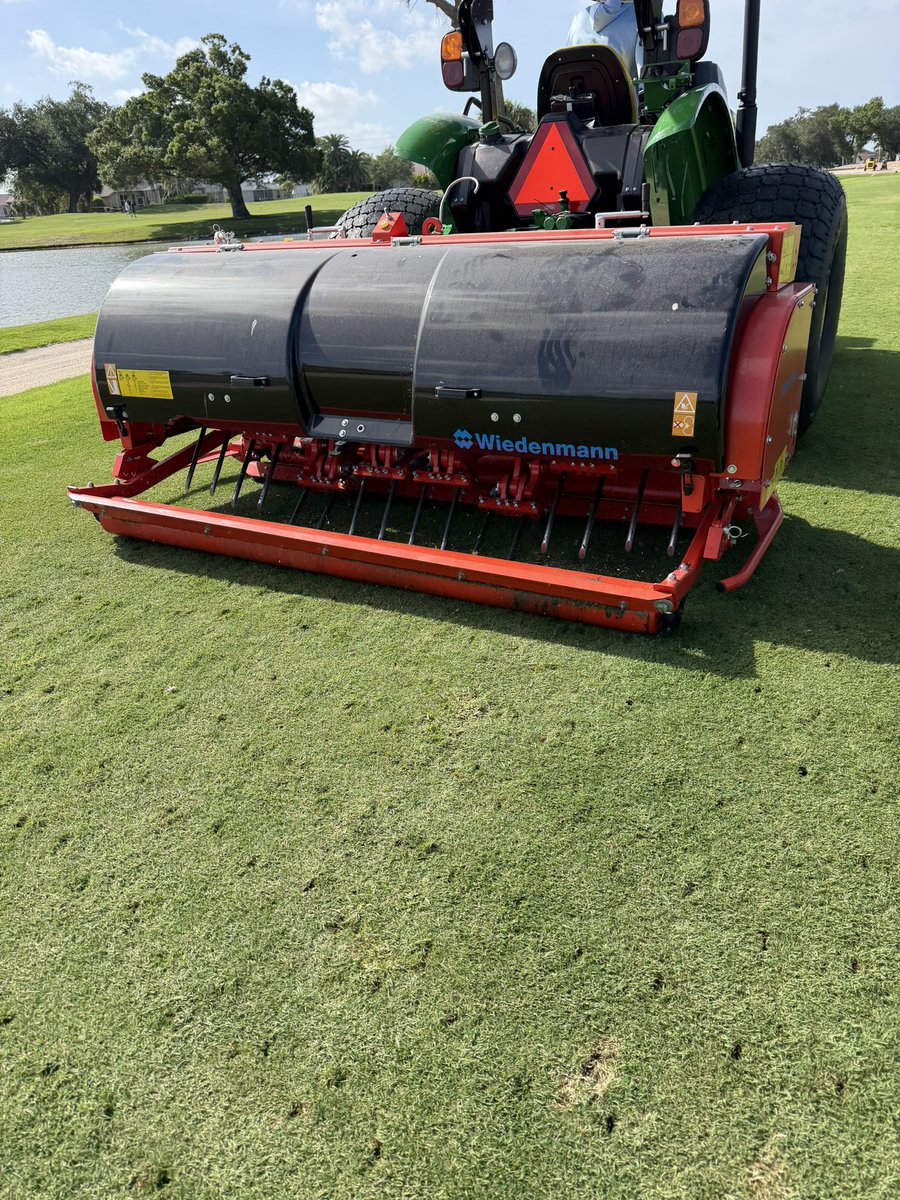lovingturf's tweet photo. The maiden voyage of this bad boy today. Beyond impressed with it so far. Some deep time action on the fairways hoping to break up a ton of junk @wiedenmannusa #makingmoves #turflife #letitbreath #belowthesurface @EEGGolfAndTurf @EvergladesEquip https://t.co/eTjnuUQgVJ