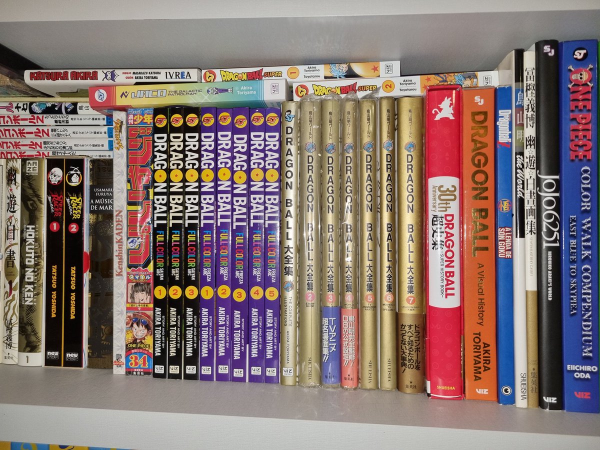 ThiagoLFM's tweet photo. Artbooks/Databooks/Enciclopédias etc. de Dragon Ball e Akira Toriyama. Acho que é meu mangaka favorito. Foram quase 10 anos para completar esses 7 volumes de Daizenshuu. https://t.co/nfavlugosB