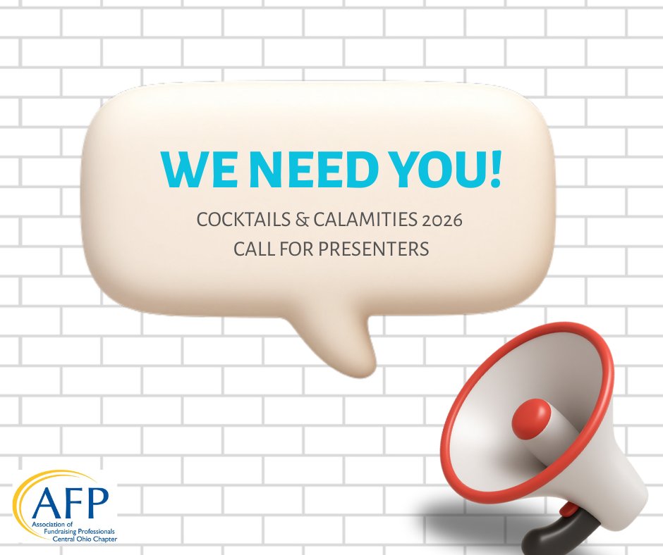 CentralOhioAFP's tweet photo. We’re still looking for presenters for AFP Central Ohio’s Cocktails &amp; Calamities 2026 🍸 Have a nonprofit or fundraising “calamity” others could learn from? Share your lessons learned — or nominate someone before 6/18/26
Learn more https://t.co/tHK76AK49r
#CentralOhioAFP https://t.co/ROaDQxHc27
