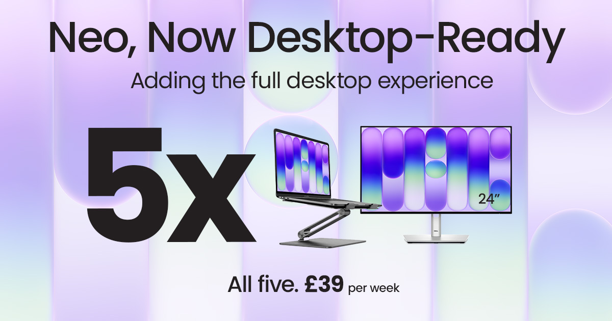 HardSoft_'s tweet photo. Desktop power. Laptop flexibility. One simple bundle.

Neo is now desktop‑ready — 5 essential tools, £39 per week 💥
Upgrade productivity without upfront costs.

Build your modern workspace👉 https://t.co/OzOlHAfGjM

#TechForBusiness #ITLeasing #ModernWork #HardSoft #ITleasing https://t.co/X8rX1VdIB8