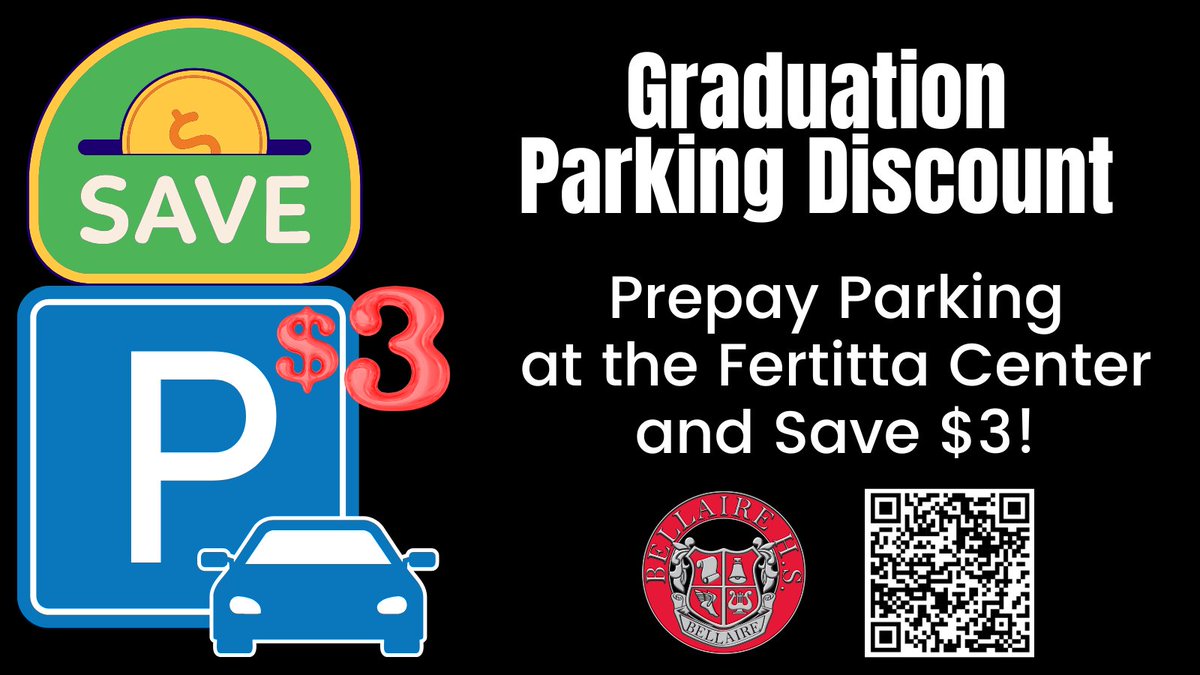 BellaireHigh's tweet photo. Families can prepay parking for Bellaire's graduation ceremony and save $3, reducing the parking fee from $20 to $17.

Use this link to prepay for your parking for the ceremony!  https://t.co/tEosWZWI35 https://t.co/xrfqI65u1R