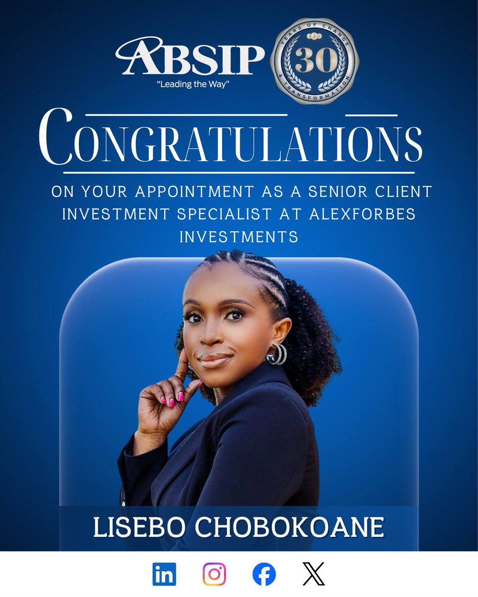 absip's tweet photo. #ABSIPCongratulates Lisebo Chobokoane, MBA on her achievement. https://t.co/brIUwHGZ6b
