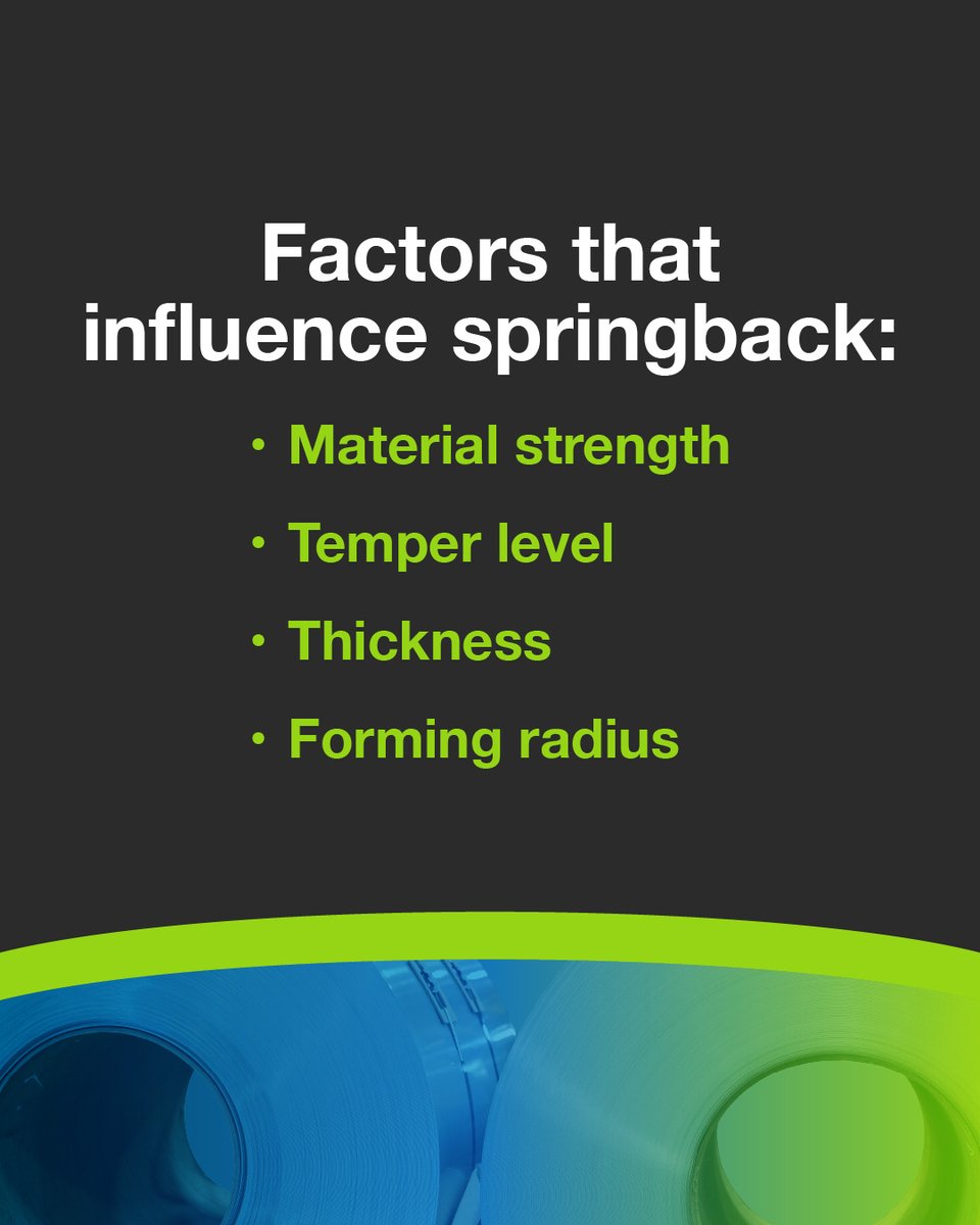 TemperedMetals's tweet photo. Achieve accuracy &amp; consistency in your parts by understanding springback. Material strength, temper, thickness &amp; forming radius all affect how much a material rebounds after bending. Accounting for these variables upfront leads to more precise forming &amp; better part performance. https://t.co/1jBmAg6kmB