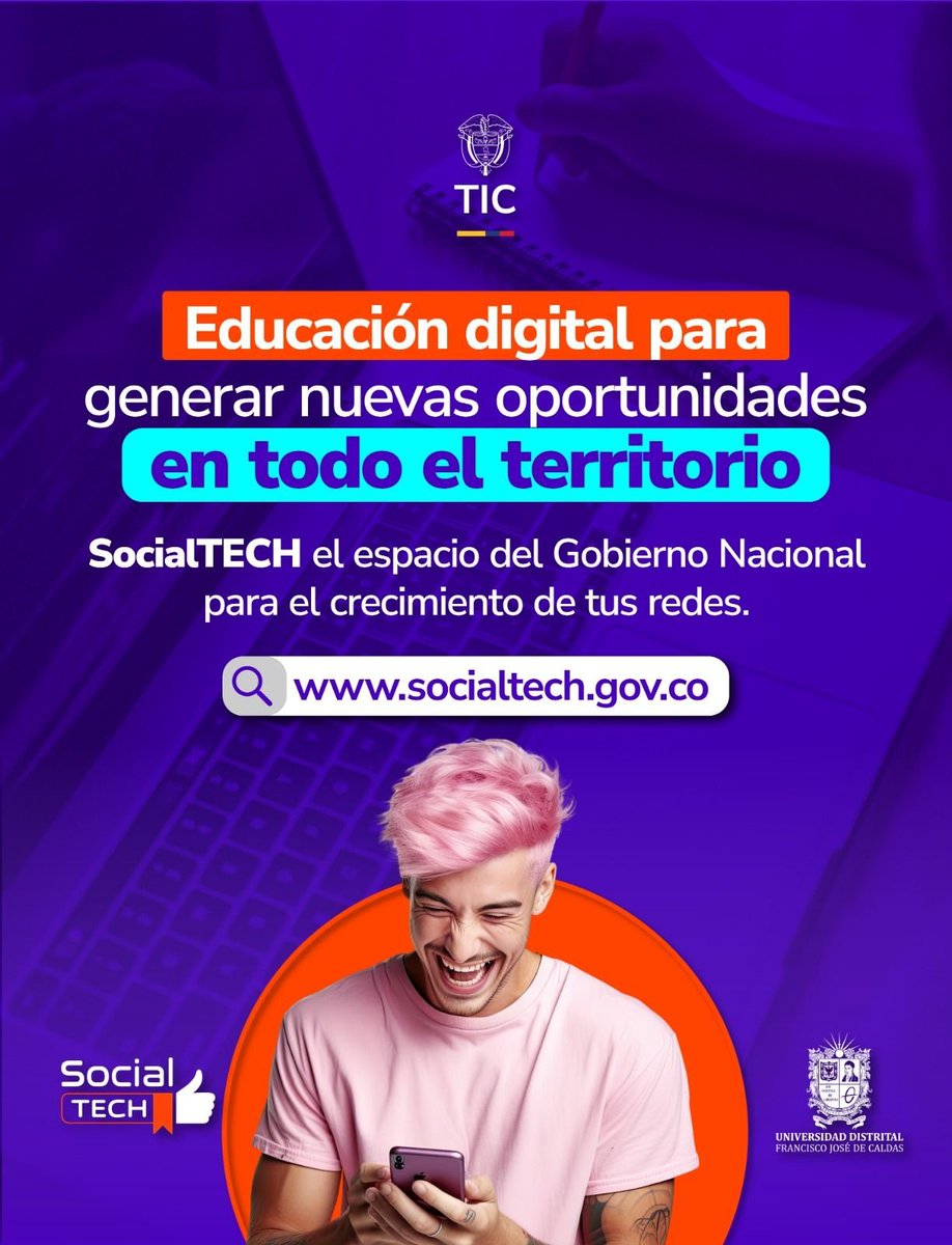 Ministerio_TIC's tweet photo. El futuro no se espera, se construye con educación. Petro Cumplió transformando a Colombia en el País de las Oportunidades, donde tu celular y tu creatividad son ahora motores de progreso. 

Con #SocialTECH, democratizamos el marketing y la analítica de datos para que el talento de cada barrio y vereda llegue a lo más alto.

#ConDignidadCumplimos apostándole a quienes quieren liderar la era digital. Empieza hoy: https://t.co/igm9PT4jE2.