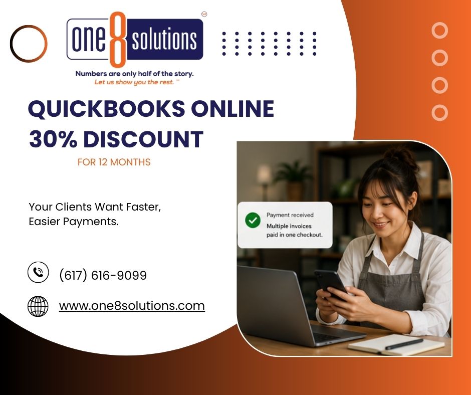 one8solutions's tweet photo. Still asking customers to pay invoices one at a time?

QuickBooks Online now lets customers pay multiple invoices in one checkout experience to help you get paid faster.

👉 Save 30% for 1 year!  https://t.co/qF42saieNY

#QuickBooksOnline #BusinessGrowth #CloudAccounting https://t.co/DazblJb4Co