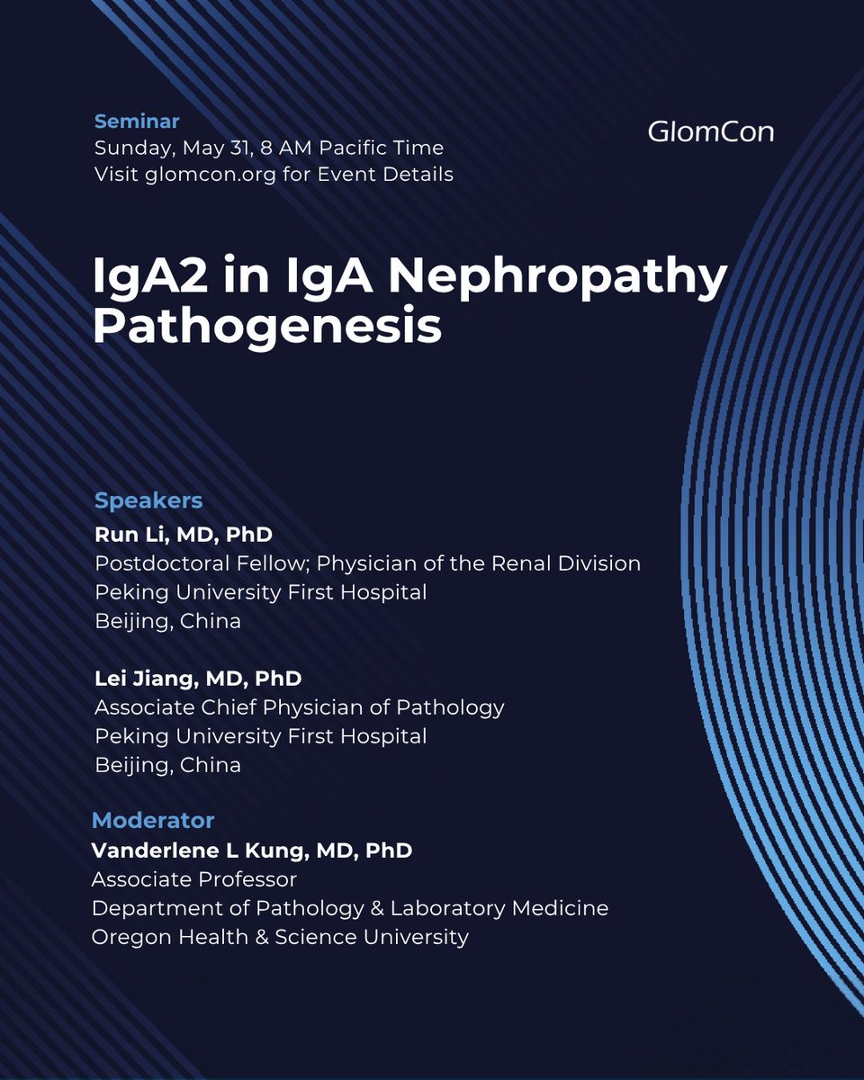 GlomCon's tweet photo. Join GlomCon and @Renalpathsoc this Sunday
IgA2 in IgA Nephropathy Pathogenesis by Dr. Run Li and Dr. Lei Jiang
ID: 817 4374 4653
Passcode: 202122
Sign up π https://t.co/fxh2CVvu76
#GlomCon https://t.co/Bq9mKEMDmb