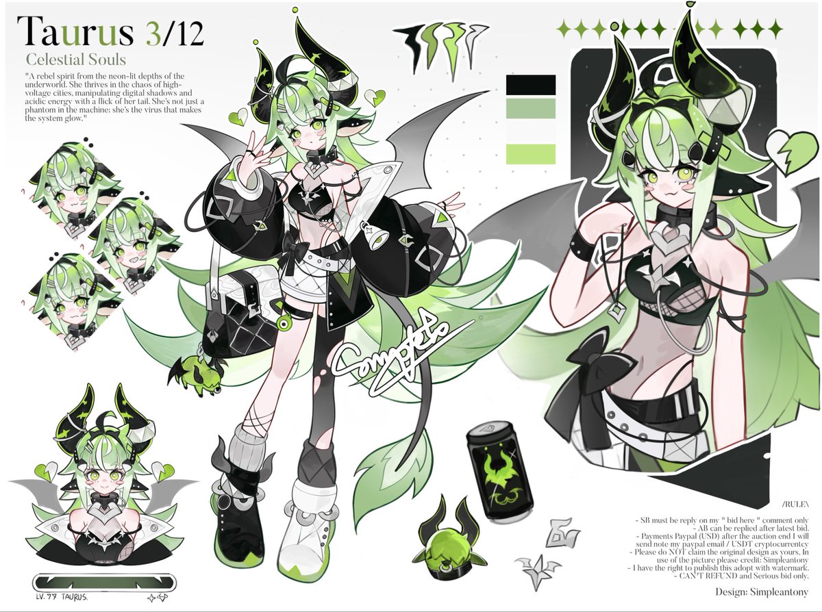 Kuntou_art's tweet photo. (RT Really appreciated 💚🖤❤️) Base price changed ADOPT Taurus / Aries Set price 1 for 150$ - Claim below https://t.co/GCJiePCorv