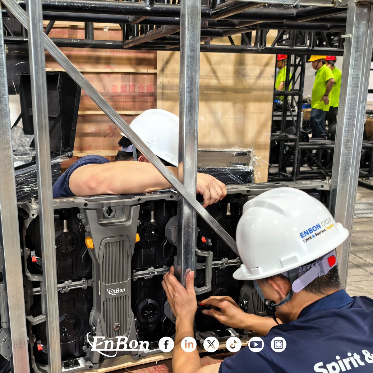 EnbonLedDisplay's tweet photo. Construction of the Enbon booth at the Guangzhou Pazhou Canton Fair Complex is now fully underway. With Prolight+Sound 2026 just around the corner, Enbon is ready. We look forward to seeing you in Guangzhou and witnessing the spectacular collision of light and sound!

#EnbonGroup #LEDDisplay #LEDScreen #Guangzhou
#LEDVideoWall #StageLED #ProlightSound