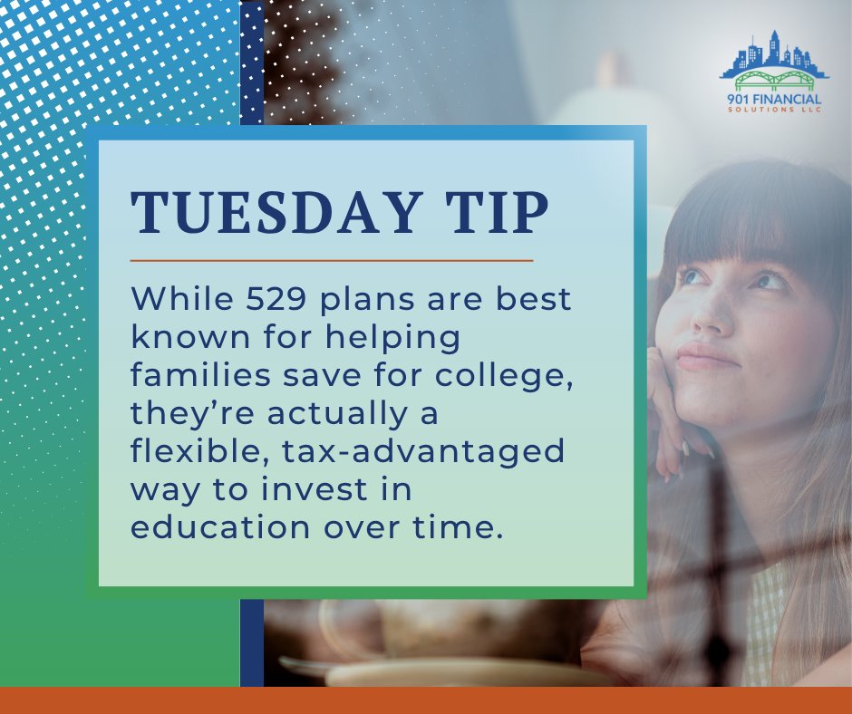 901Financial's tweet photo. Funds can be used for qualified education expenses, and starting early—even with modest contributions—can make a meaningful difference. If education is part of your financial goals, a 529 plan may be worth exploring. #TuesdayTip https://t.co/w7pp35iDHA