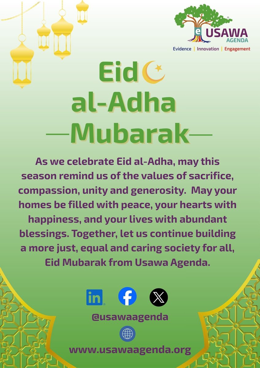 usawaagenda's tweet photo. As we celebrate Eid al-Adha, may the spirit of kindness and togetherness inspire us to build an equitable education system where every child has equal access to quality learning and the opportunity to thrive.

#EidMubarak #EducationJustice4ALL https://t.co/Cuz9rs4oAb