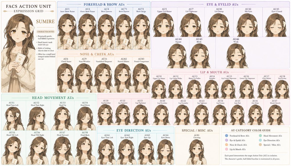 waifuworldsol's tweet photo. The Character Sheet generators are live!

These sheets are the foundation for creating more complex media, from videos to 3D models

We have two core sheet generators:

1. Identity Board
Useful as reference images for most video generation tools. Ensures character consistency across videos and frames

2. FACS reference 
A map of micro-expressions and facial characteristics. Powerful when used as a reference image in video closeups

In addition, you can also create a chibi avatar for your waifu, a set of action poses, and even a wallpaper

Because these are generated by gpt-image 2, they will cost you some credits. But if you minted a waifu, you should already have enough to get started :)