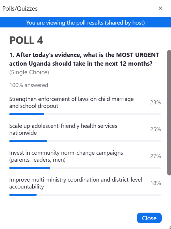 reachahand's tweet photo. If you missed the webinar, what would you vote for as the MOST URGENT ACTION Uganda should take in the next 12 months to reduce the teenage pregnancy rates?
#LinkLearnAct #EndTeenagePregnancyUG #ReachAHandAfrica