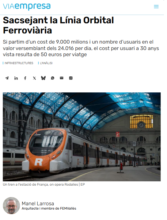 fem_Valles's tweet photo. La Línia Orbital Ferroviària vol connectar la segona corona sense passar per Barcelona. Però és la millor solució?

Cost elevat, impacte modal limitat i alternatives al corredor prelitoral conviden a repensar prioritats.
Més info: https://t.co/Fc11oBxU9z https://t.co/jjaI20SxM9
