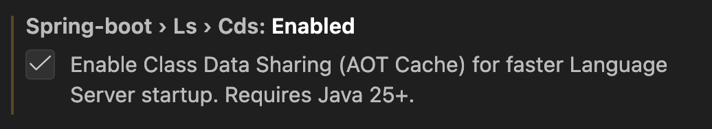 springtools4's tweet photo. The language server inside the Spring Tools is a Spring Boot application, so we went ahead and integrated the option to create a Project Leyden based AOT cache to improve startup speed and reduce memory consumption of the language server process. Feel free to give it a try 😀🚀 https://t.co/nbEE4NJxLj