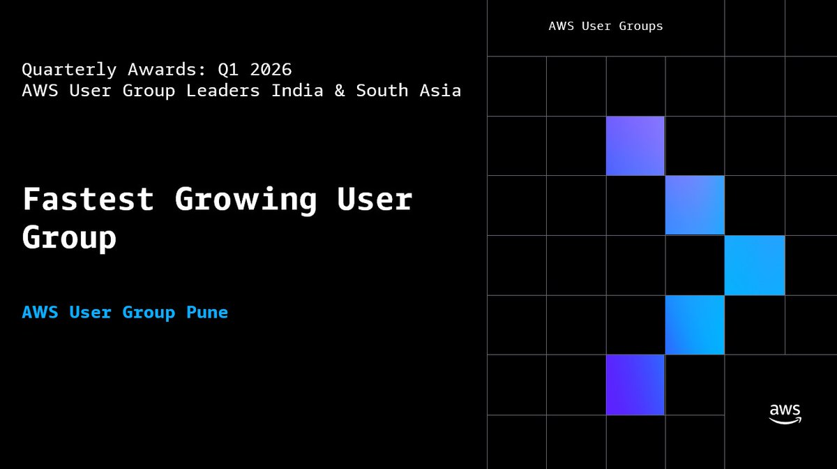 AwsPune's tweet photo. We are thrilled to announce that AWS User Group Pune has been recognized as the "𝐅𝐚𝐬𝐭𝐞𝐬𝐭 𝐆𝐫𝐨𝐰𝐢𝐧𝐠 𝐔𝐬𝐞𝐫 𝐆𝐫𝐨𝐮𝐩 – 𝐐𝟏 𝟐𝟎𝟐𝟔"🎉 https://t.co/dRrWThkuyz