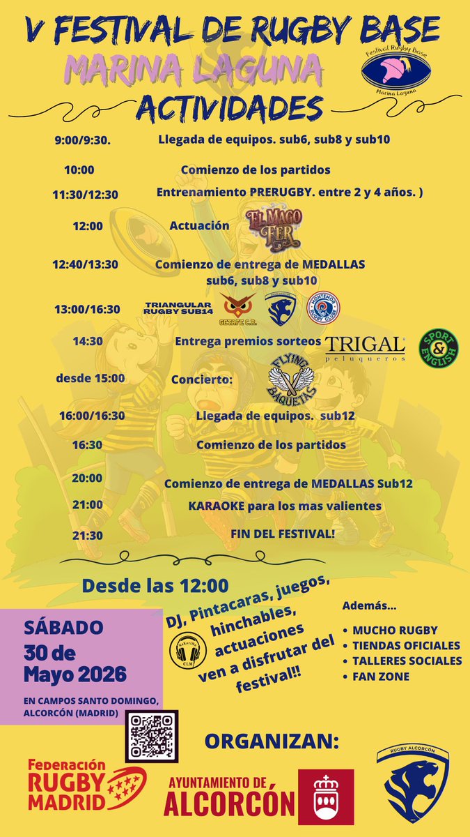 RugbyMadrid's tweet photo. #rugbybasefrm 👧🏉👦 ¡TODO LISTO PARA EL V FESTIVAL DE RUGBY BASE MARINA LAGUNA!

📅Sábado 30 de mayo
🏟️Pol. Santo Domingo (Alcorcón)

@RugbyAlcorcon vuelve a organizar, en colaboración con @AytoAlcorcon y la FRM, el evento por excelencia para rematar la temporada de los peques❗️ https://t.co/s4I3sUTkX5